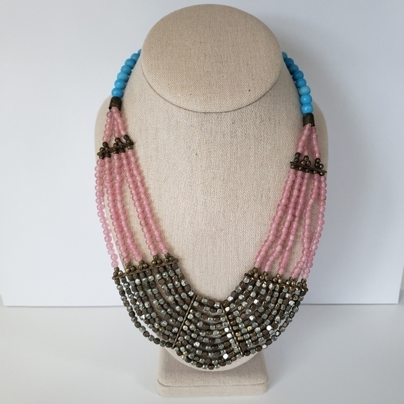Tanjore Multi-Strand Beaded Bohemian Necklace Made in India - Picture 7 of 7